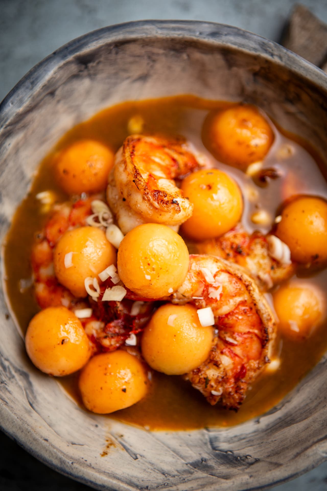 Giant Prawns with Melon